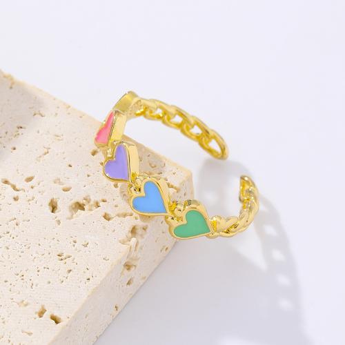 Brass Finger Ring, Heart, gold color plated, fashion jewelry & for woman & enamel, mixed colors, Inner Approx 21mm 