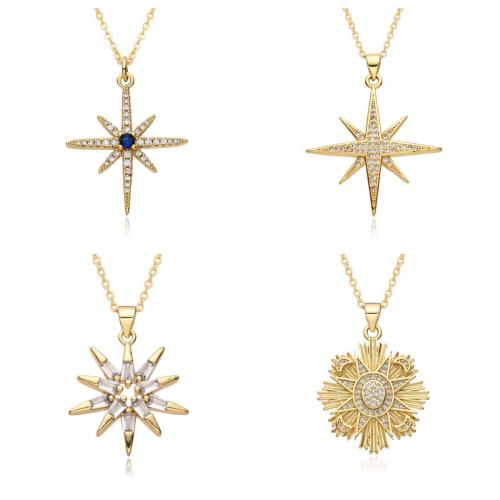 Cubic Zircon Micro Pave Brass Necklace, plated & micro pave cubic zirconia & for woman & enamel, golden Approx 41-50 cm 