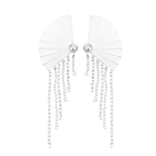 Moda flecos pendientes, metal, con Perlas plásticas, chapado, para mujer, plateado, 21x73mm, Vendido por UD