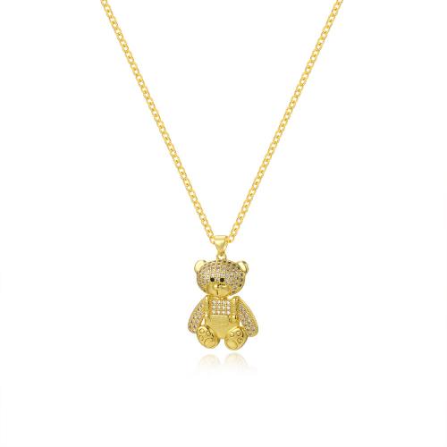 Cubic Zircon Micro Pave Brass Necklace, with 5cm extender chain, Bear, 18K gold plated, fashion jewelry & micro pave cubic zirconia & for woman Approx 45 cm 
