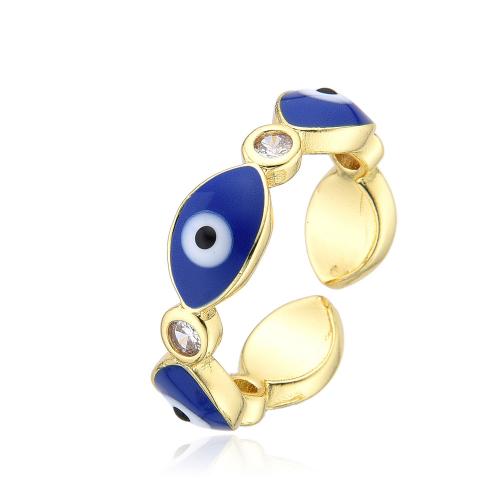 Evil Eye Jewelry Finger Ring, Brass, with Cubic Zirconia, Horse Eye, gold color plated, fashion jewelry & evil eye pattern & for woman & enamel Inner Approx 17mm 
