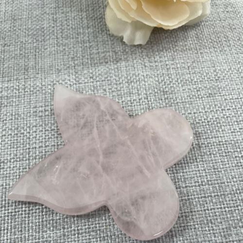 Rose Quartz Scraping Plate, with Green Aventurine, Butterfly, Massage 