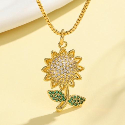 Cubic Zircon Micro Pave Brass Necklace, with 5CM extender chain, gold color plated & micro pave cubic zirconia & for woman cm 