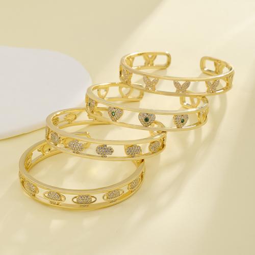 Ouverture Bracelets en cuivre, laiton, Placage de couleur d'or, styles différents pour le choix & pavé de micro zircon & pour femme, plus de couleurs à choisir, Vendu par PC