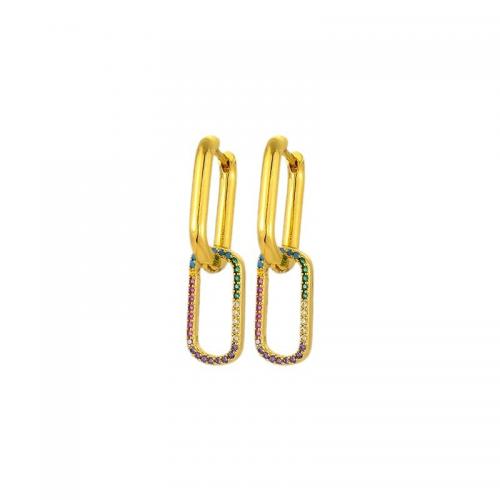 Cubic Zirconia Pendiente Brass Micro Pave, metal, chapado en color dorado, diferentes estilos para la opción & micro arcilla de zirconia cúbica & para mujer, más colores para la opción, Vendido por Par