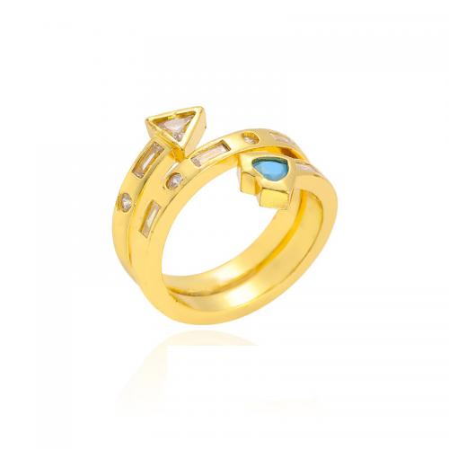 Zircon pavent l'anneau en laiton de doigt, coeur, Placage de couleur d'or, pavé de micro zircon & pour femme, plus de couleurs à choisir, Diamètre inté Environ 22mm, Vendu par PC