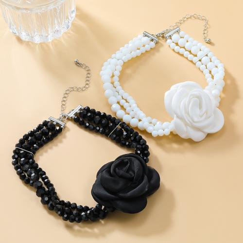 Zinc Alloy Necklace, with Cloth & Acrylic, with 9.4cm extender chain, Flower, handmade, three layers & fashion jewelry & for woman Approx 30.9 cm 