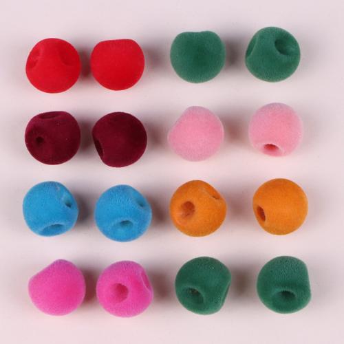Acryl Schmuck Perlen, mit Beflockung Stoff, rund, DIY, keine, 16.5x16.5mm, Bohrung:ca. 3mm, ca. 10PCs/Tasche, verkauft von Tasche