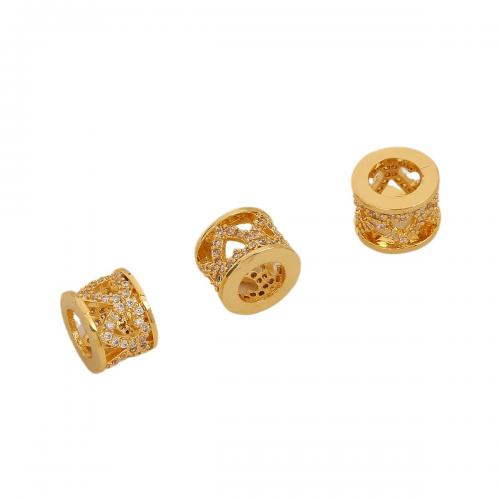 Large Hole Brass Beads, 18K gold plated, DIY & micro pave cubic zirconia, golden [