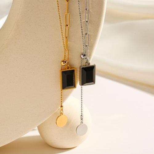 Titanium Steel Jewelry Necklace, with Black Agate, fashion jewelry & for woman Approx 45 cm [
