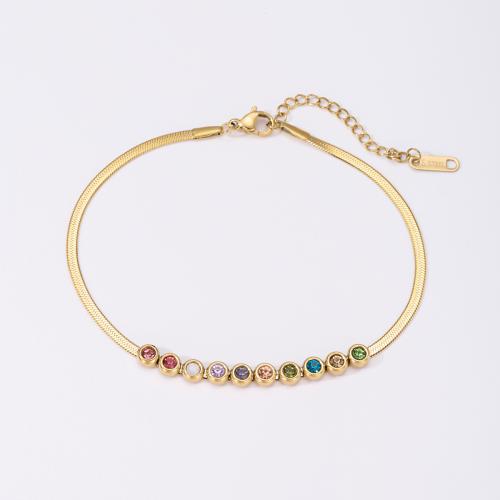 Stainless Steel Anklets Jewelry, 304 Stainless Steel, with 6cm extender chain, fashion jewelry & micro pave cubic zirconia & for woman, golden Approx 21 cm 