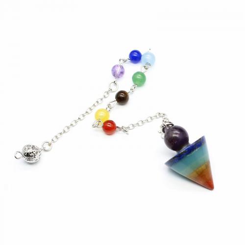 Natural Stone Pendulum, with Brass, Conical, silver color plated pendant chain length 20cm [
