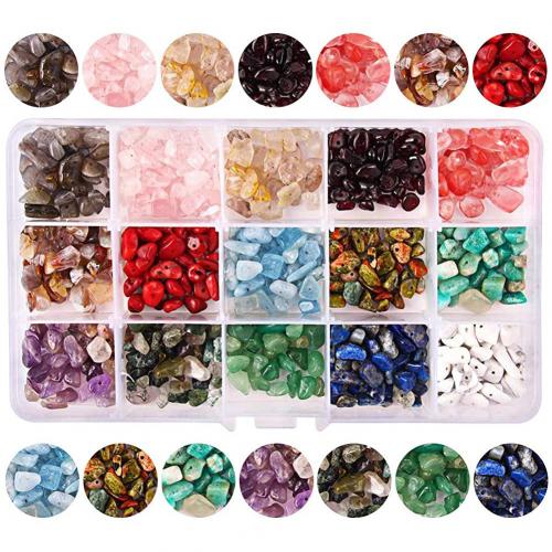 Gemstone Chips, Natural Gravel, with Plastic Box, irregular, DIY & 15 cells, mixed colors 