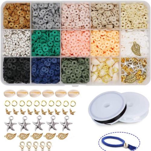 DIY Jewelry Finding Kit, Polymer Clay, with Plastic Box & Shell & Zinc Alloy, 15 cells, mixed colors 