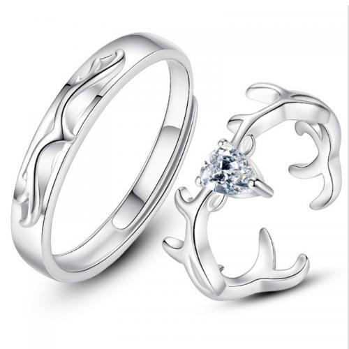 Couple Finger Rings, 925 Sterling Silver, plated, Unisex & micro pave cubic zirconia, platinum color 