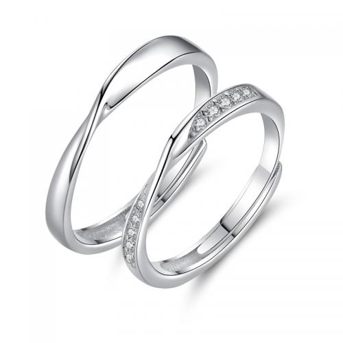 Couple Finger Rings, 925 Sterling Silver, plated, Unisex & micro pave cubic zirconia, platinum color [