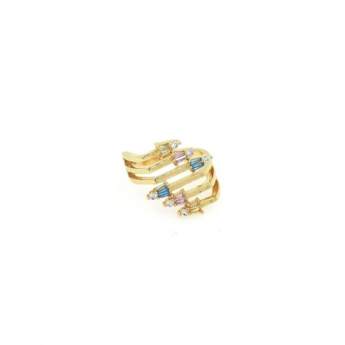 Zircon pavent l'anneau en laiton de doigt, Plaqué or 18K, bijoux de mode & pavé de micro zircon & pour femme, couleurs mélangées, inner ~20mm, Vendu par PC