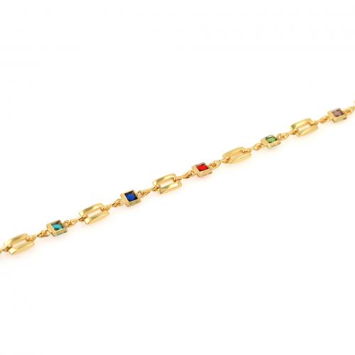Brass Beading Chains, Square, 18K gold plated, fashion jewelry & DIY & micro pave cubic zirconia, mixed colors 