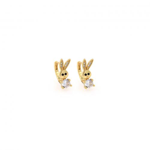 Cubic Zirconia Micro Pave Brass Earring, Rabbit, 18K gold plated, fashion jewelry & micro pave cubic zirconia & for woman 