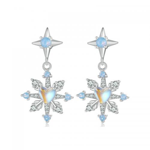 Sterling Silver Cubic Zircon Jewelry Sets, 925 Sterling Silver, with Moonstone & Opal, Snowflake, platinum plated, fashion jewelry & micro pave cubic zirconia & for woman 