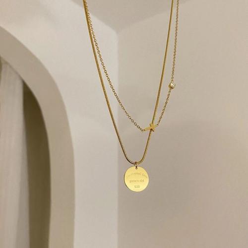 Stainless Steel Sweater Chain Necklace, 304 Stainless Steel, Double Layer & fashion jewelry & for woman, golden Approx 45 cm 