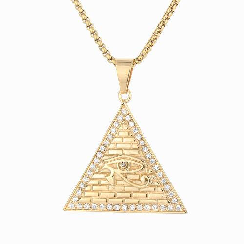 Rhinestone Stainless Steel Pendants, 316 Stainless Steel, Triangle, for woman & with rhinestone, golden 