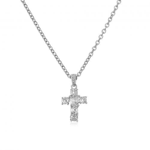 Cubic Zircon Micro Pave Brass Necklace, with 5CM extender chain, Cross, plated, micro pave cubic zirconia & for woman Approx 40 cm 