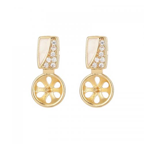 Brass Earring Drop Component, with White Shell, plated, DIY & micro pave cubic zirconia, golden 