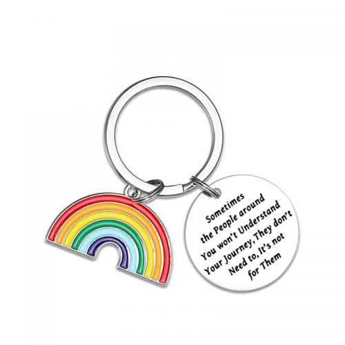 304 Stainless Steel Key Clasp, Rainbow, Unisex & with letter pattern & enamel, 30mm 
