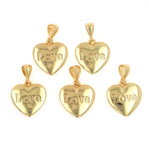 Brass Heart Pendants, 18K gold plated, fashion jewelry & DIY 