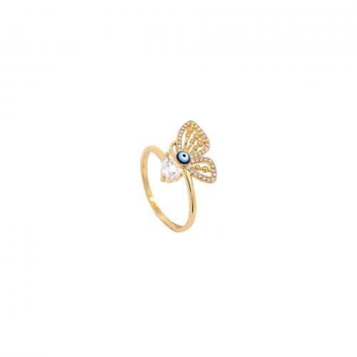 Evil Eye Jewelry Finger Ring, Brass, 18K gold plated, fashion jewelry & micro pave cubic zirconia & for woman & enamel, inner ~20mm 