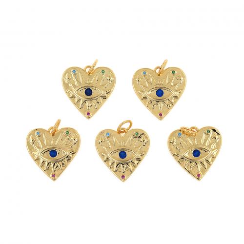 Fashion Evil Eye Pendant, Brass, Heart, 18K gold plated, fashion jewelry & DIY & micro pave cubic zirconia, mixed colors 