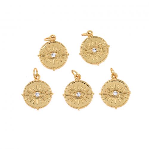 Fashion Evil Eye Pendant, Brass, Flat Round, 18K gold plated, fashion jewelry & DIY & micro pave cubic zirconia 
