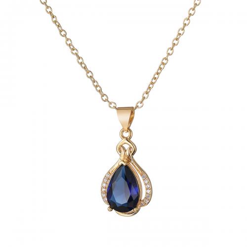 Cubic Zircon Micro Pave Brass Necklace, with Cubic Zirconia, gold color plated, fashion jewelry & for woman Approx 45 cm 