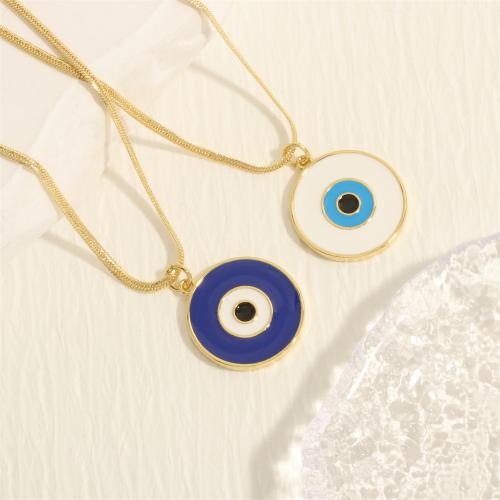 Evil Eye Jewelry Necklace, Brass, with 5CM extender chain, Round, plated, evil eye pattern & for woman & enamel cm 