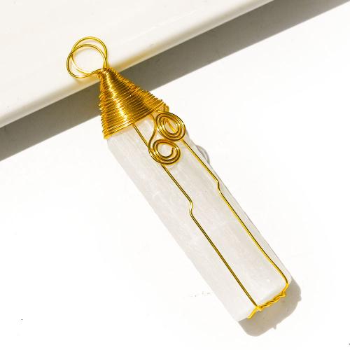 Gemstone Jewelry Pendant, Gypsum, with Zinc Alloy, DIY, aboutuff1a55-85mm 