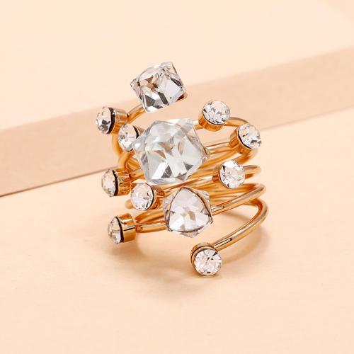 Anillo de dedo de aleación de Zinc de cristal, con Cristal, chapado en oro KC, Joyería & para mujer & con diamantes de imitación, más colores para la opción, Vendido por UD