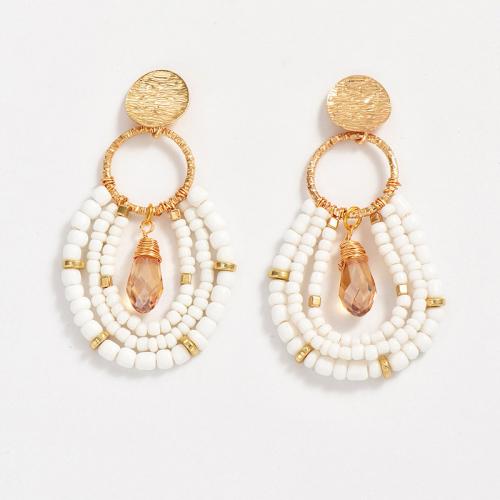 Glass Seed Beads Earring, Zinc Alloy, with Seedbead & Crystal, fashion jewelry & multilayer & for woman, white 