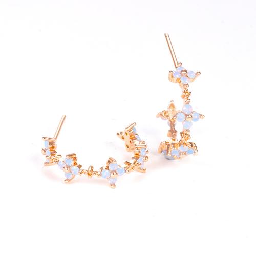 Brass Stud Earring, Four Leaf Clover, plated, micro pave cubic zirconia & for woman 