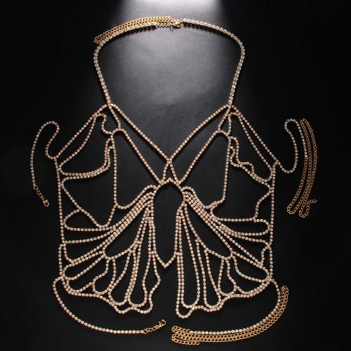 Rhinestone Chest Chain, with Brass, Butterfly, plated, fashion jewelry & for woman & hollow Approx 38.58 Inch [