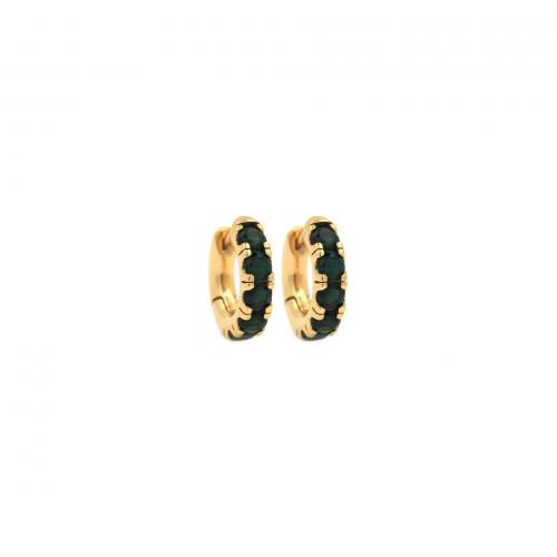 Kubischer Zirkon (CZ) Messing Ohrring, Kreisring, 18K vergoldet, Modeschmuck & Micro pave Zirkonia & für Frau, grün, 16x16.5x4.3mm, verkauft von Paar