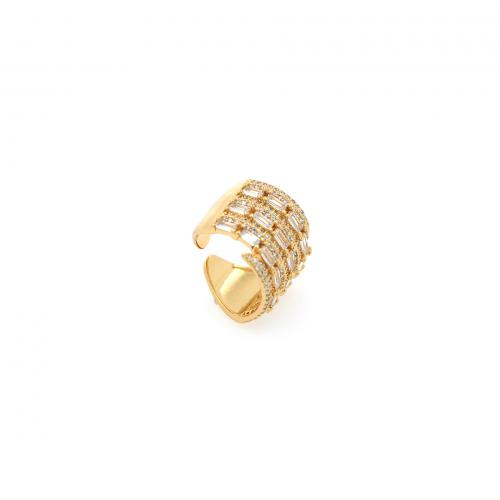 Zircon pavent l'anneau en laiton de doigt, Plaqué or 18K, bijoux de mode & pavé de micro zircon & pour femme, inner ~20mm, Vendu par PC