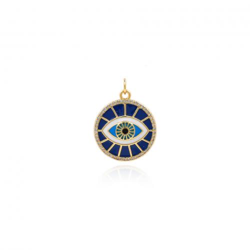 Fashion Evil Eye Pendant, Brass, Flat Round, 18K gold plated, fashion jewelry & DIY & micro pave cubic zirconia & enamel, mixed colors 