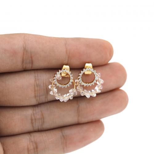 Cubic Zirconia Micro Pave Brass Earring, 18K gold plated, fashion jewelry & micro pave cubic zirconia & for woman & hollow 