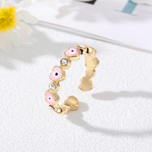 Evil Eye Jewelry Finger Ring, Zinc Alloy, gold color plated, fashion jewelry & for woman & enamel & with rhinestone 