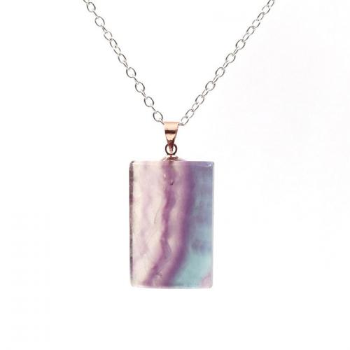 Gemstone Necklaces, Natural Fluorite, with Brass, Rectangle, plated, fashion jewelry & Unisex Approx 50 cm 