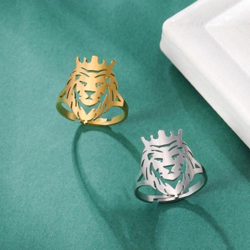 Stainless Steel Finger Ring, 304 Stainless Steel, Lion, plated, fashion jewelry & for man & hollow inner ~20mm 