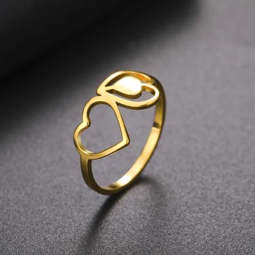 Stainless Steel Finger Ring, 304 Stainless Steel, Heart, plated & for woman & hollow 