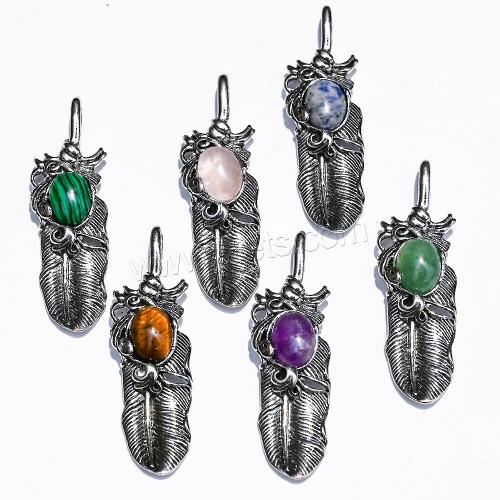 Gemstone Jewelry Pendant, Natural Stone, with Zinc Alloy, Feather, DIY [