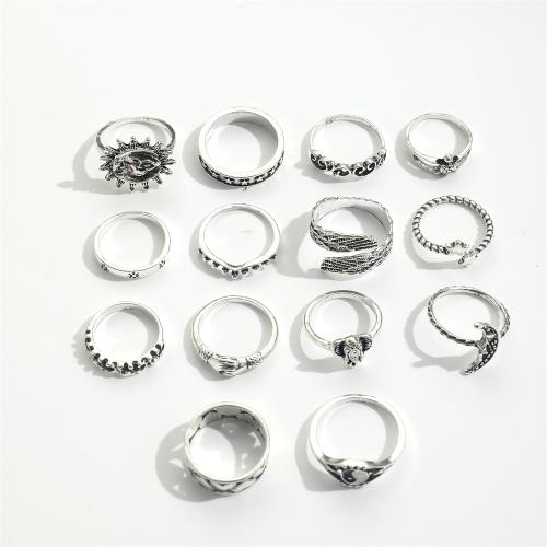 Zinc Alloy Ring Set, with enamel, 14 pieces & fashion jewelry & for woman, original color 